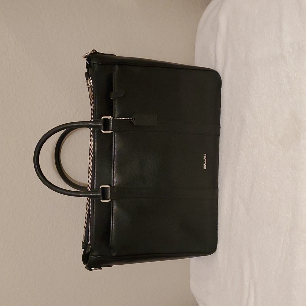 NWOT, COACH  Leather Brief Case, Black silver hardware